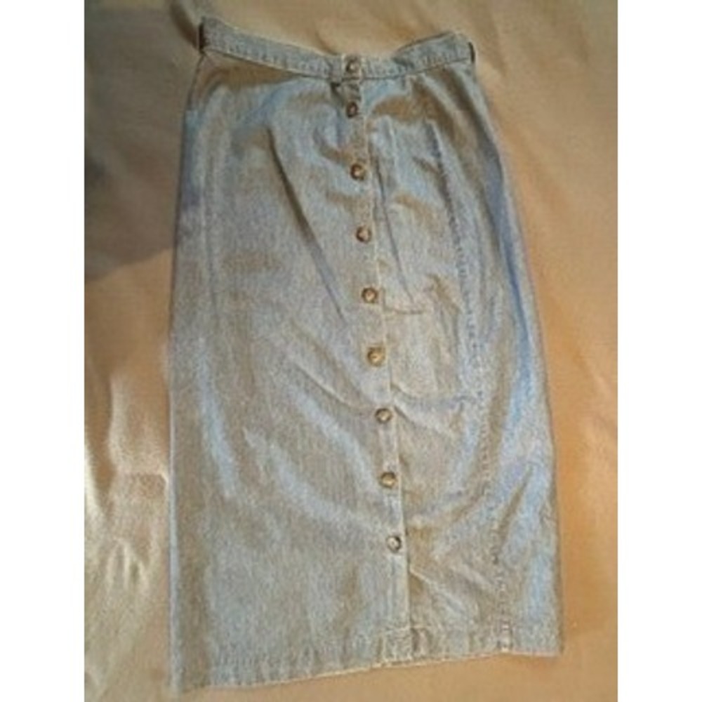 Van Heusen Womens Denim Maxi Skirt Light Wash Button Front High Waist Size 10